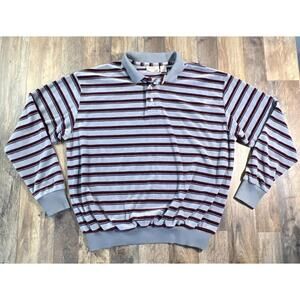 Vintage The Fox Collection Long Sleeve Rugby Polo Microfiber Large Striped.